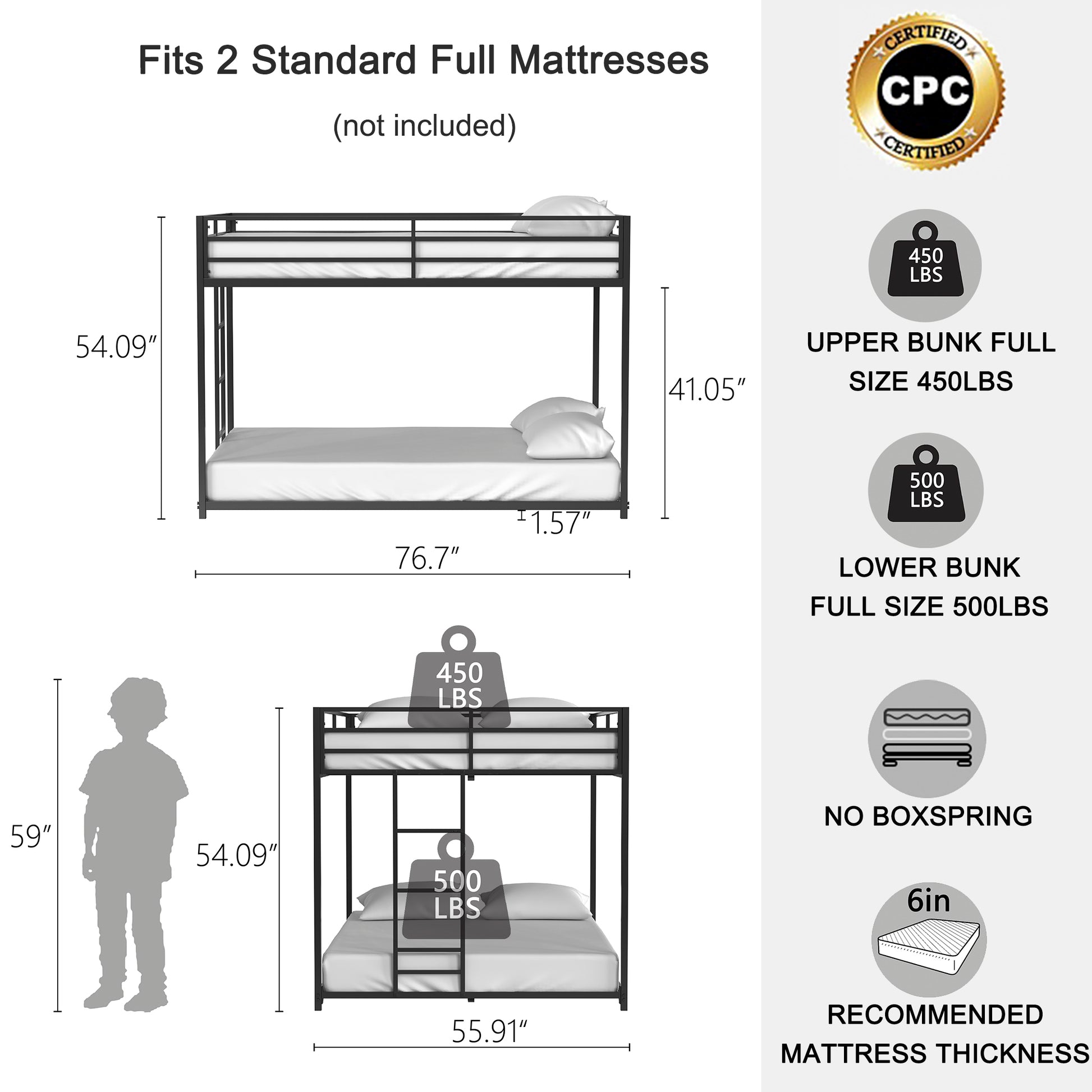 Adam Full Over Full Bunk Black Box Spring Not Required Twin Black Metal Bedroom Bunk Metal