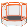 55'' Toddlers Trampoline With Safety Enclosure Net And Balls, Indoor Outdoor Mini Trampoline For Kids Orange Metal