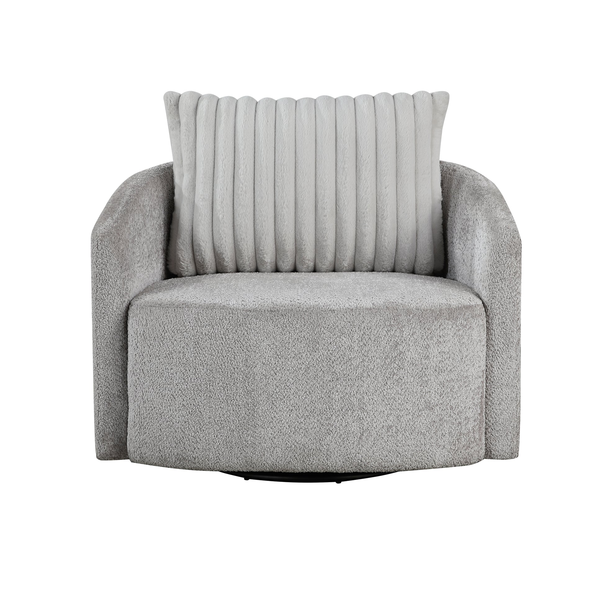 Modern Sleek Design Swivel Chair Cushion Seat Soft Gray Chenille Upholstered Plush Back Pillow Living Room Furniture 1Pc Gray Primary Living Space Modern Plywood,Solid Wood