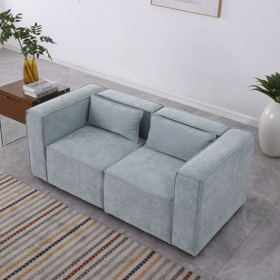 Modular Sofa Grayish Blue Chenille Fabric, Simple And Grand, The Seat And Back Is Very Soft. This Is Also A Knock Down Sofa Grayish Blue Chenille 2 Seat