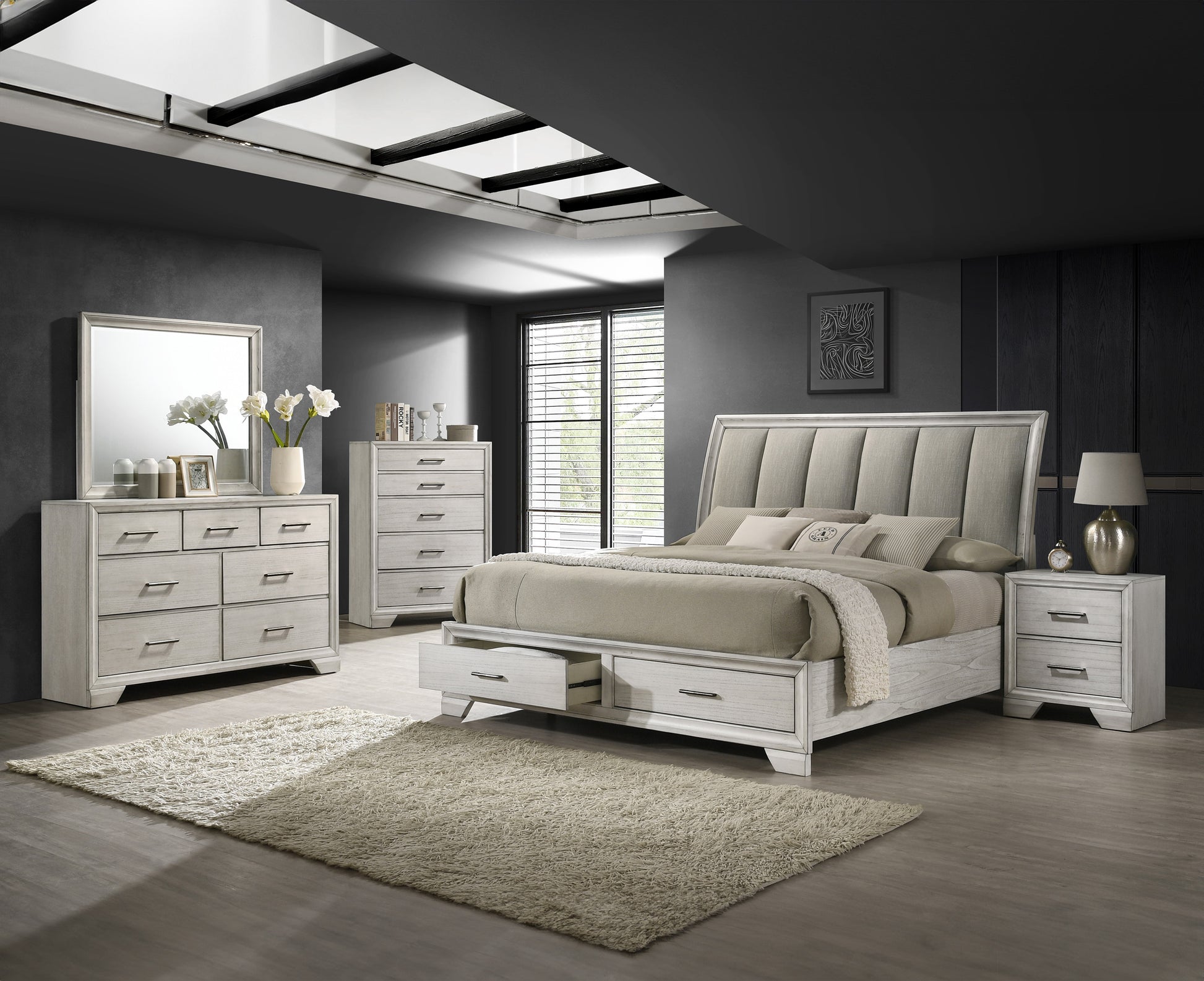 1Pc Contemporary Style Storage Drawers Chest Bedroom Solid Wood Wooden Furniture White Mist Finish Antique White Bedroom Contemporary Solid Wood