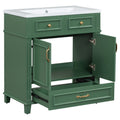 30'' Bathroom Vanity With Resin Sink, Solid Wood Frame Bathroom Storage Cabinet With Soft Closing Doors, Retro Style, Green Same As Sw000118Aaf Green Bathroom Modern Solid Wood Mdf Resin