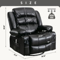 Massage Swivel Rocker Recliner Chair With Vibration Massage And Heat Ergonomic Lounge Chair For Living Room With Rocking Function And Side Pocket 2 Cup Holders Usb Charge Port Black Faux Leather Manual Handle Metal Soft Heavy Duty Push Button Foam Pu