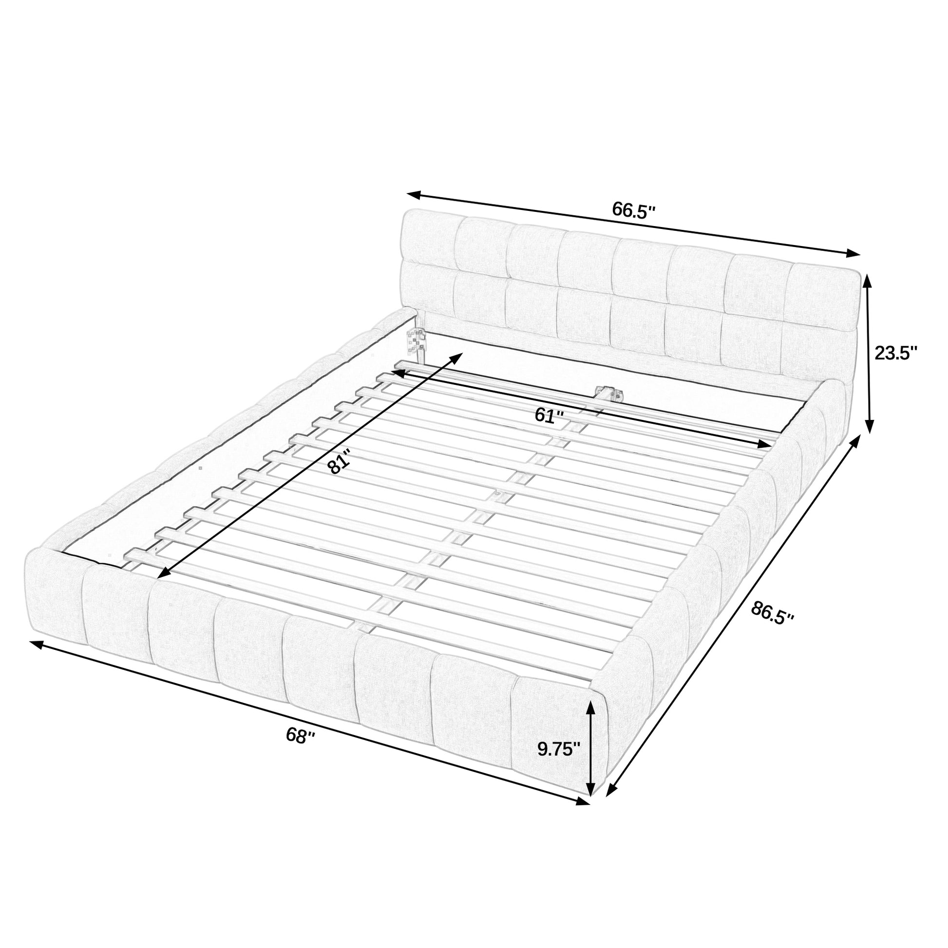 Queen Size Upholstered Bed Frame With Thick Fabric, Chenille Fabric Grounded Queen Size Platform Bed With Headboard And Solid Frame. No Box Spring Needed, Beige 68''*86.5''*23.5'' Box Spring Not