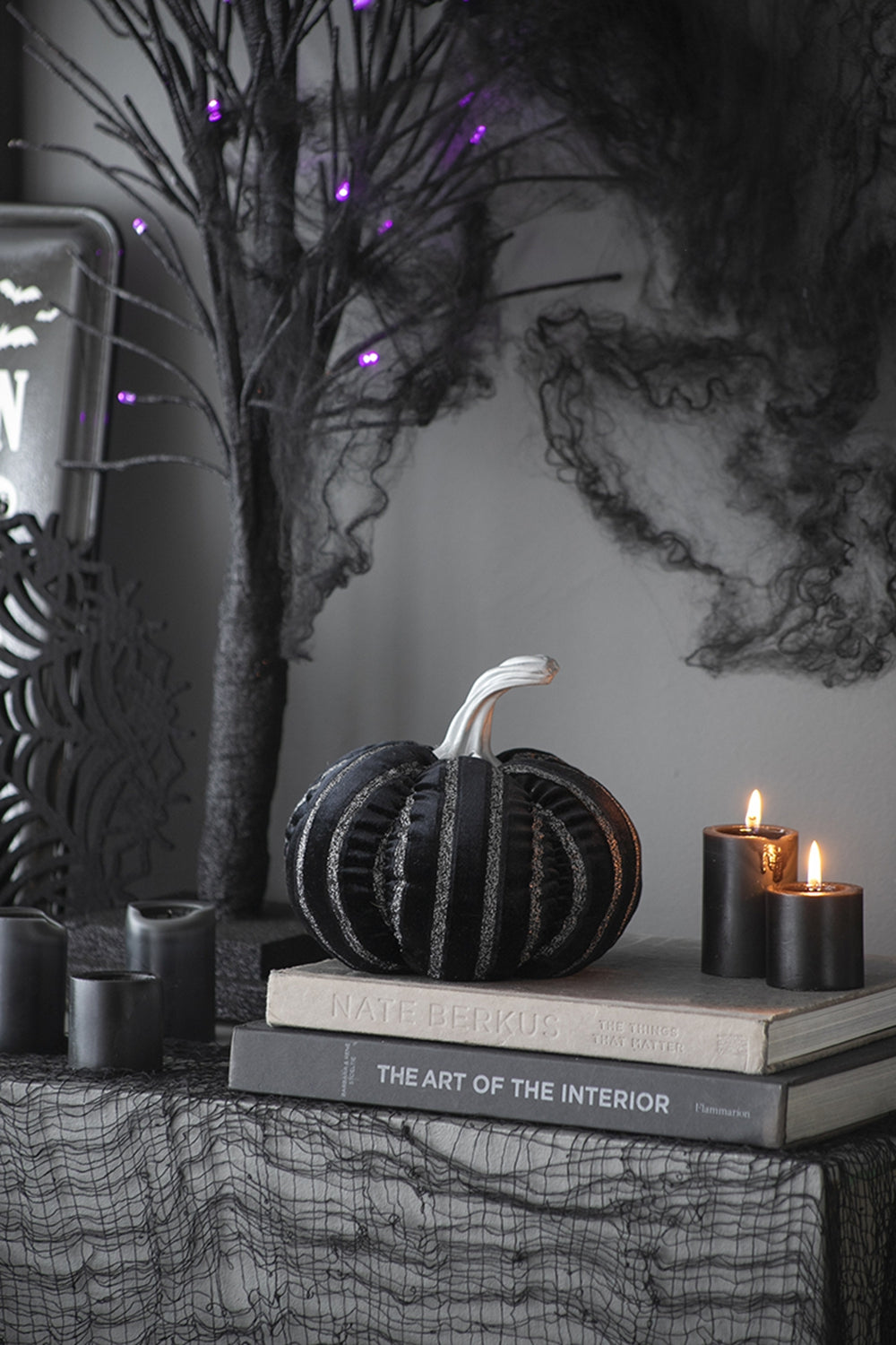 7X7X7" Fabric Black Stripe Pumpkin Decor, For Holiday Halloween Decoration Black,White Polyester