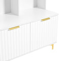 Modern Large Storage Hall Tree With Bench, Multi Functional Storage Bench With High Gloss Fluted Doors, Luxurious Coat Rack With 6 Gold Hooks And Legs For Entryway, Living Room, White White Gold Particle Board