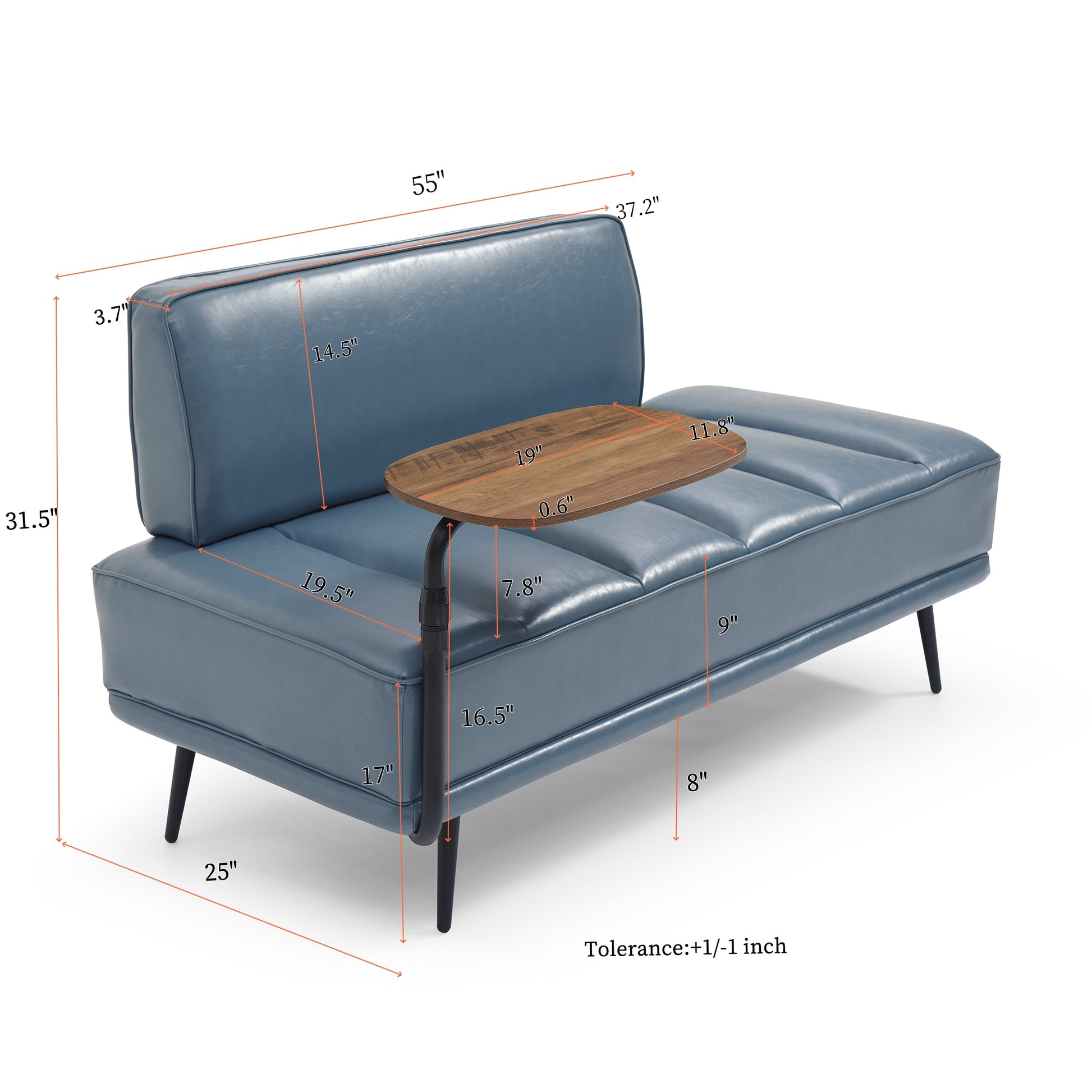 55"Inch Width Modern End Of Bed Bench,Grey Faux Leather Upholstered With Side Table, 360 Degree Swivel Tray Couch,Entryway Ottoman,Window Bench With Metal Legs For Bedroom, Living Room Grey Faux Leather Wood Primary Living Space Modern Foam Pu Leather 2