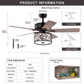 52'' Low Profile Ceiling Fan With Lights No Include Bulb ,Blade Dark Wood Ceiling Fan Matte Black American Design,American Traditional,Antique,Farmhouse,Industrial Plywood Metal