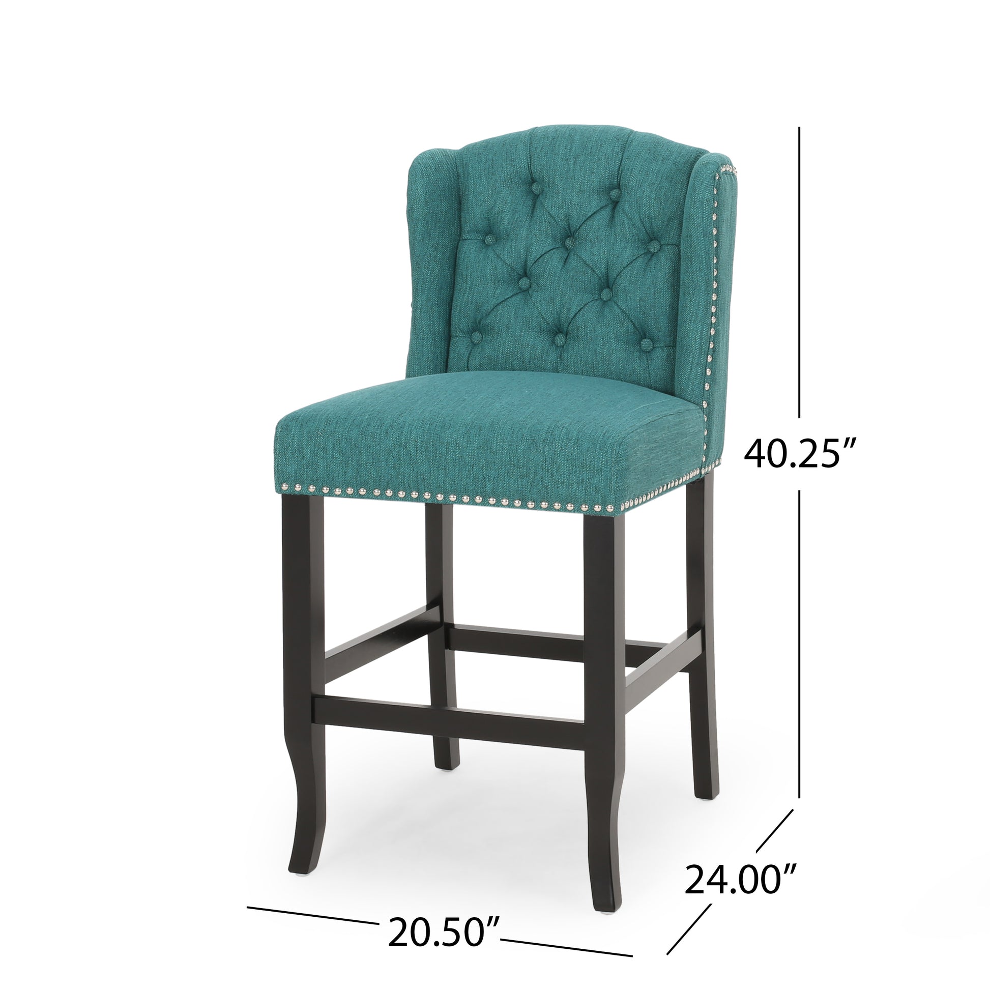 Vienna Contemporary Fabric Tufted Wingback 27 Inch Counter Stools, Set Of 2, Teal And Dark Brown Teal Fabric