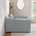 Full Size Daybed With Trundle Upholstered Sofa Bed, With Vertical Stripes, Linen Fabric, Grey 82.5