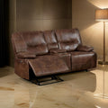 Heli 79 Inch Power Reclining Loveseat, Pull Tab Footrest, Usb Port, Brown Brown Wood Fabric