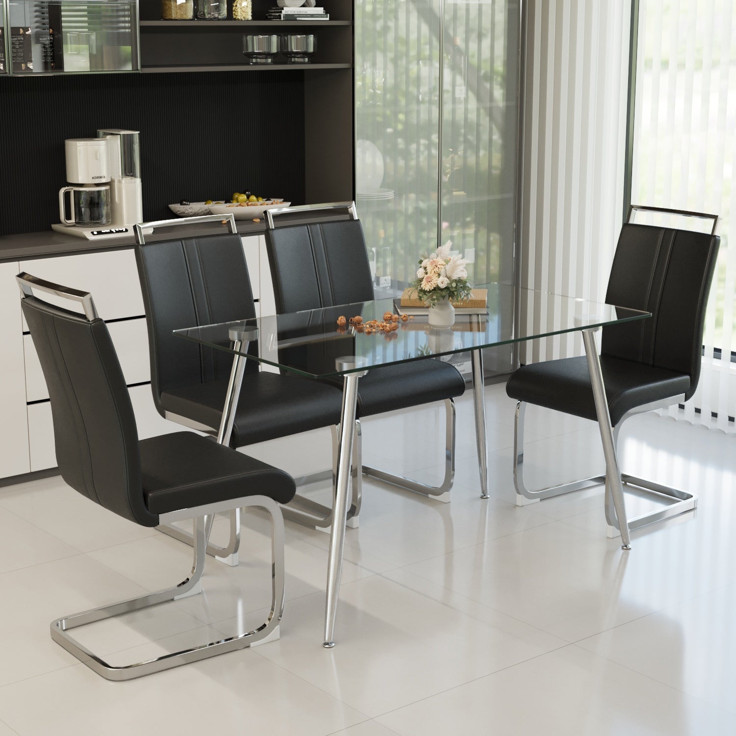 Glass Dining Table, Modern Rectangular Table With Tempered Glass Tabletop & Sliver Metal Legs, Simplistic Kitchen Table, 51 X 27.5 X 29.5 Inch, Versatile Table For Home Office Transparent Glass