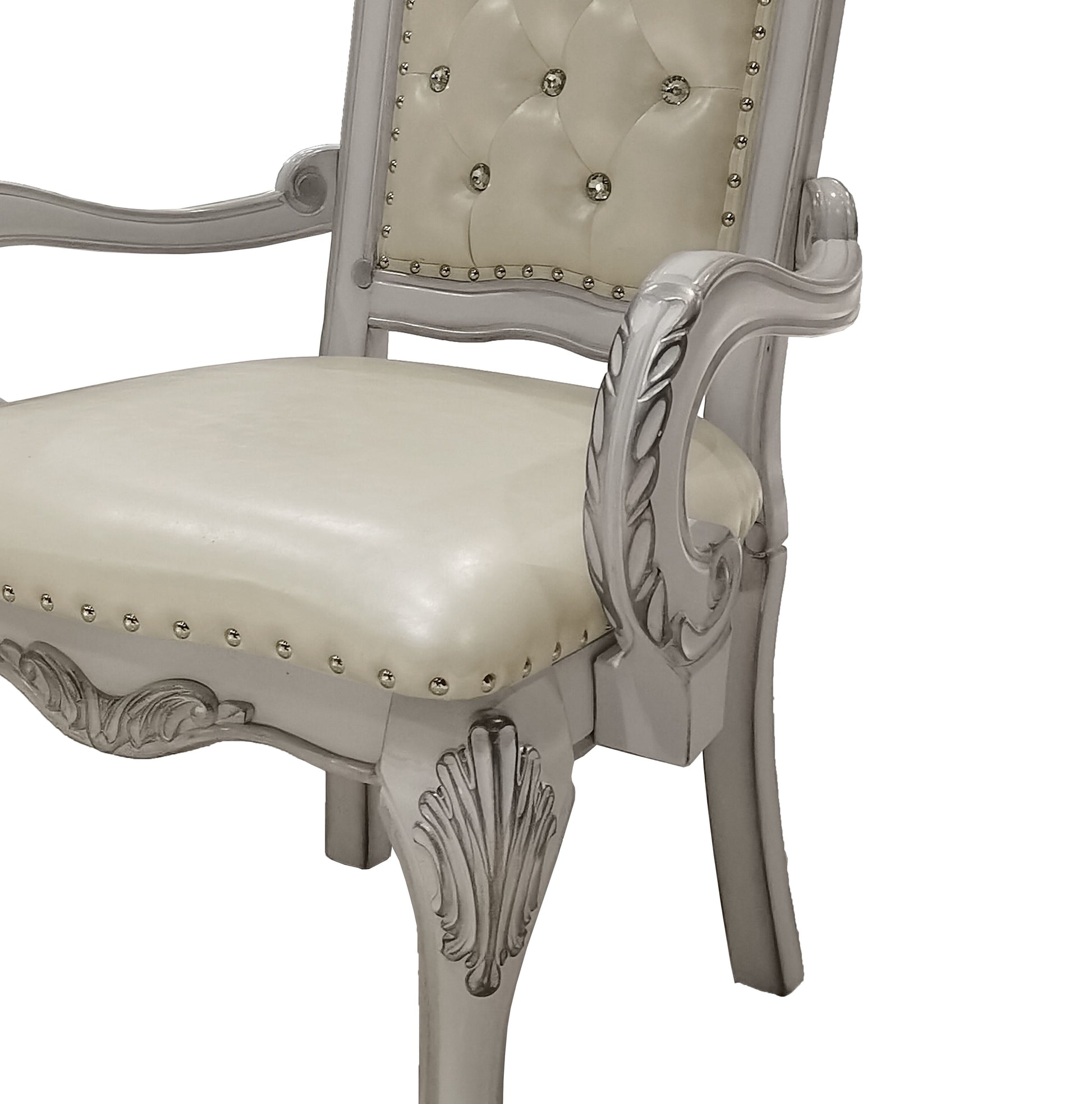 Ivory And Bone White Tufted Arm Chair Set Of 2 Solid Ivory White Dining Room Arm Chair Tufted Back Set Of 2 Faux Leather