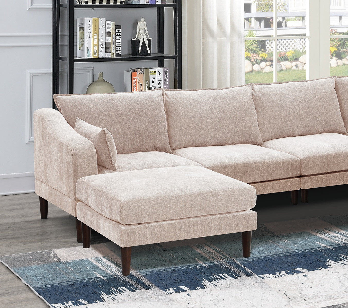 Modern Gorgeous 6Pcs Modular Sectional Set Armless Chairs One Arm Chair Ottoman U Shaped Couch Living Room Furniture Pink Primary Living Space Cushion Back Classic,Contemporary,Modern Modular