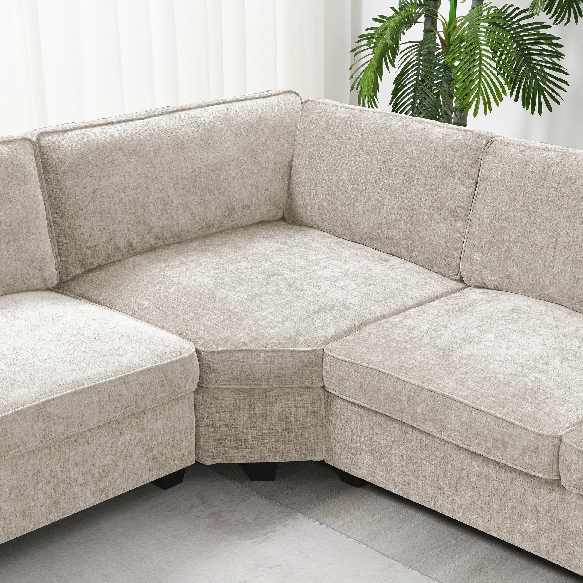 119*67" U Shaped Sectional Sofa,6 Seat Chenille Couch Set With Oversized Chaise Lounge,Irregular Corner,Deep Seat Comfy Sofa With Cup Holders For Living Room,Apartment,2 Colors Beige Chenille 6 Seat