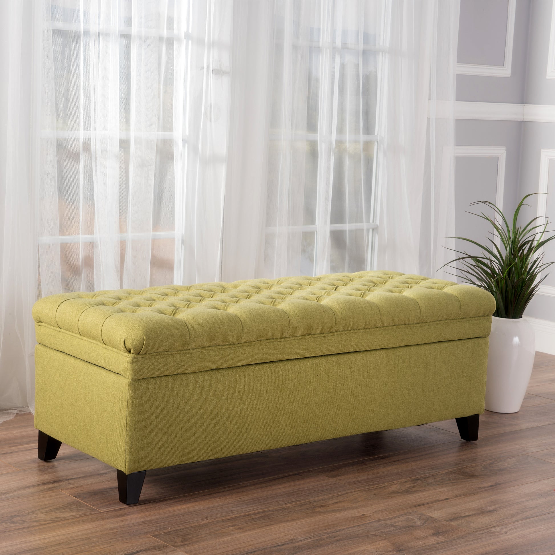 Juliana Storage Ottoman Green Fabric