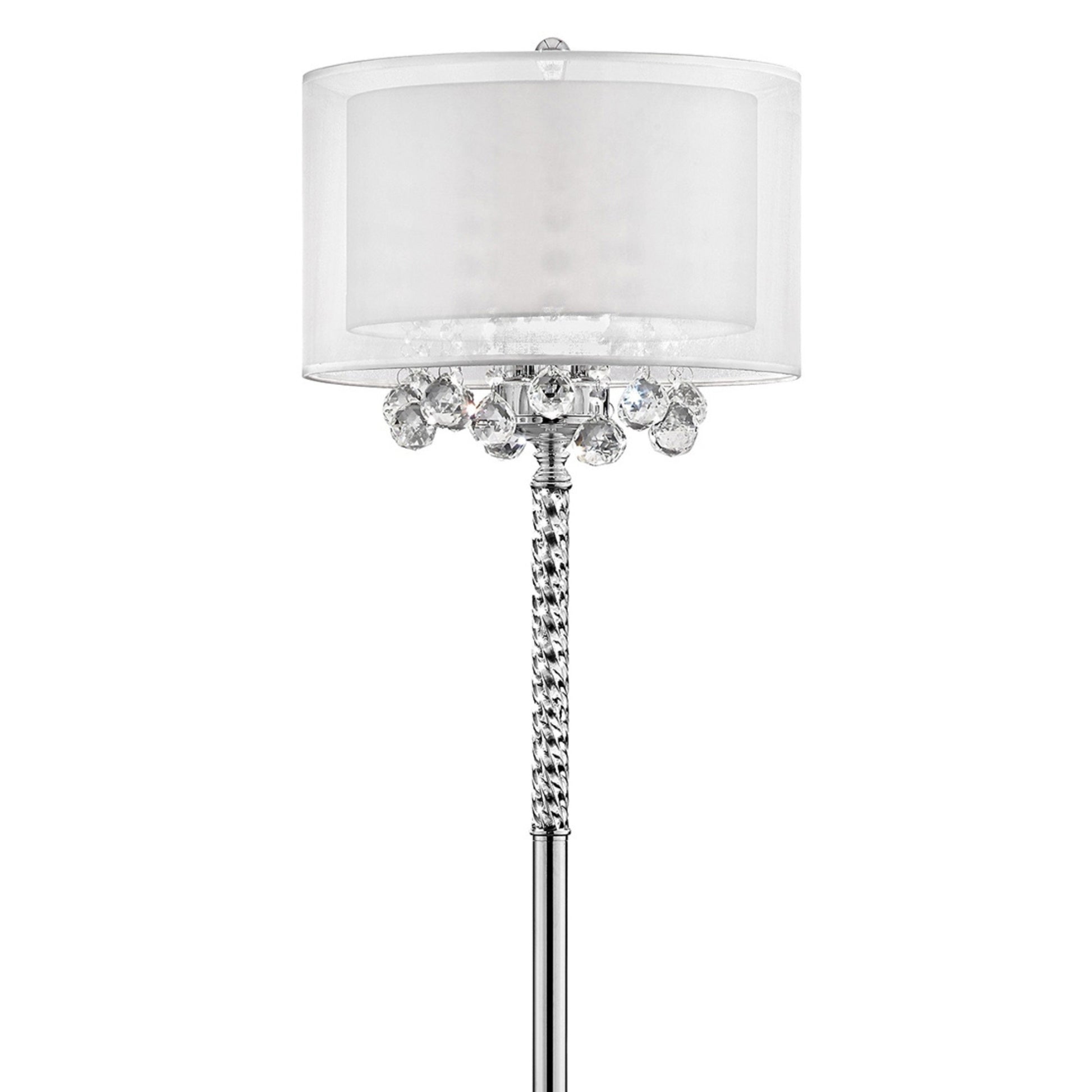 62.5" Tall Floor Lamp "Moiselle", Silver And Crystal Accents, Silvery Shade Multicolor Metal