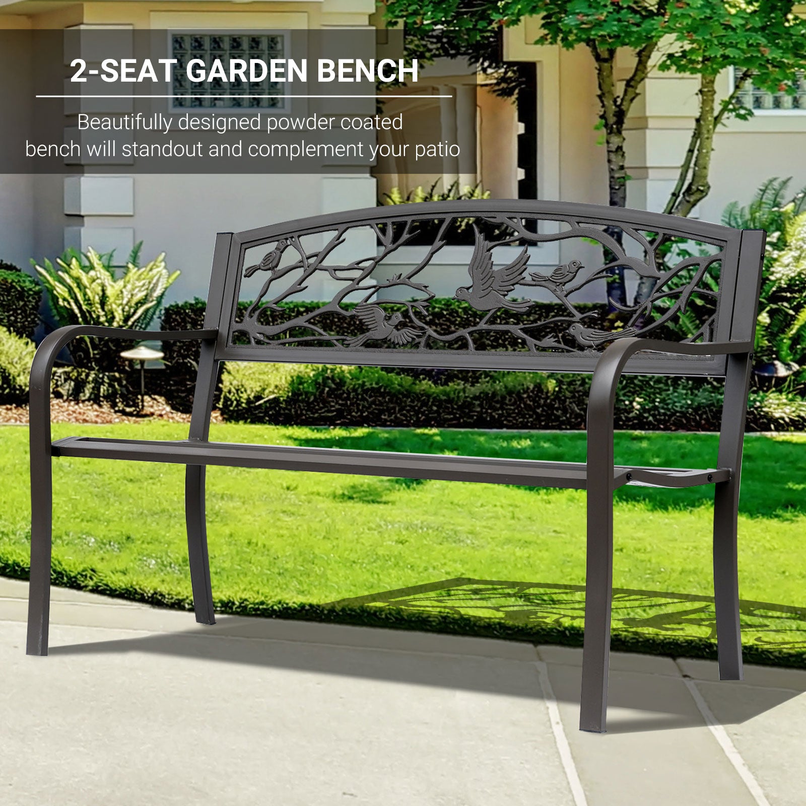 Outsunny 50" Garden Bench, Outdoor Patio Bench With Animal Pattern, Cast Steel Metal Bench For Yard, Lawn, Porch, Brown Brown Iron