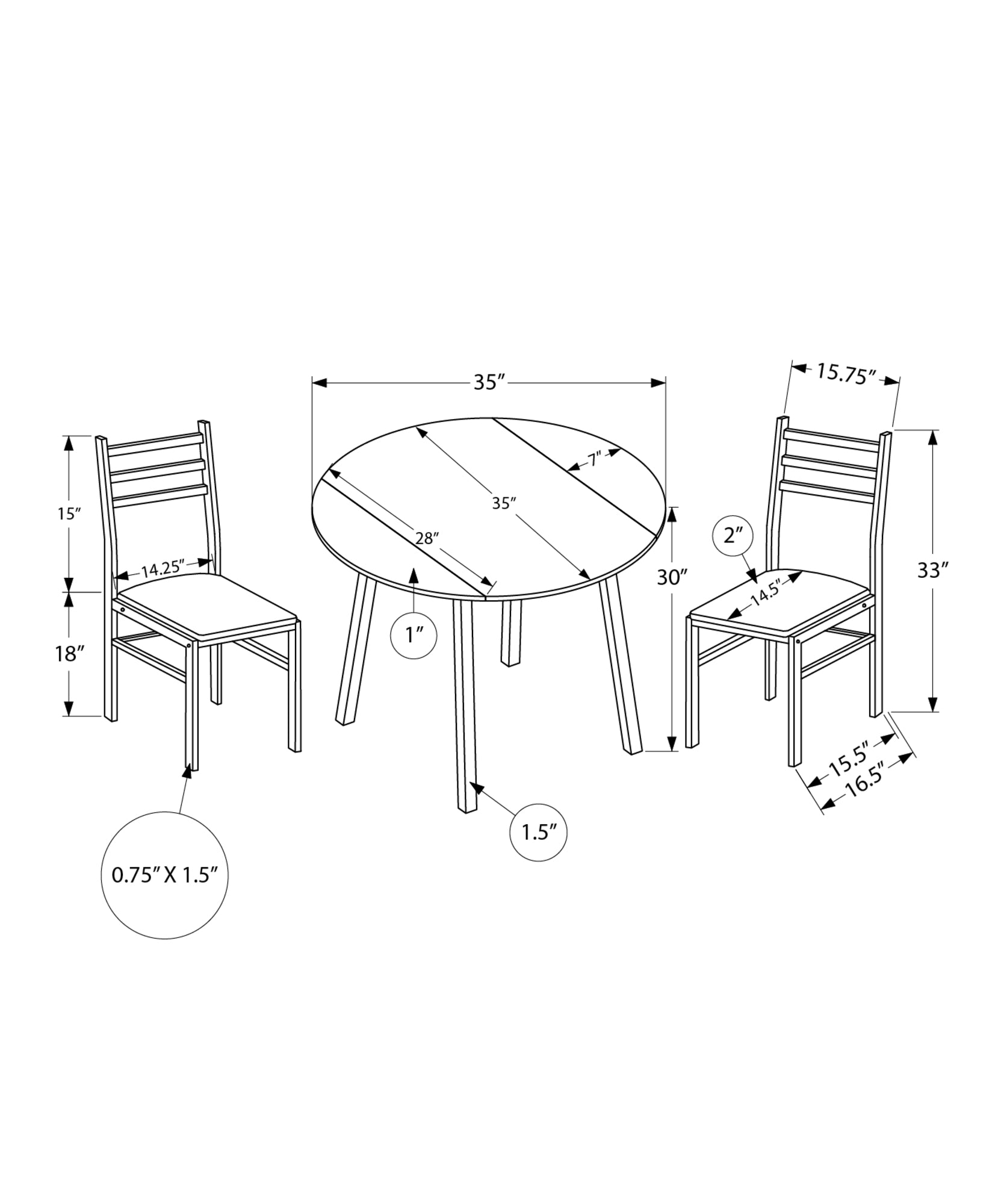 Dining Table Set, 3Pcs Set, Small, 35" Drop Leaf, Kitchen, Black Metal, Brown Laminate, Contemporary, Modern Taupe Foam Mdf