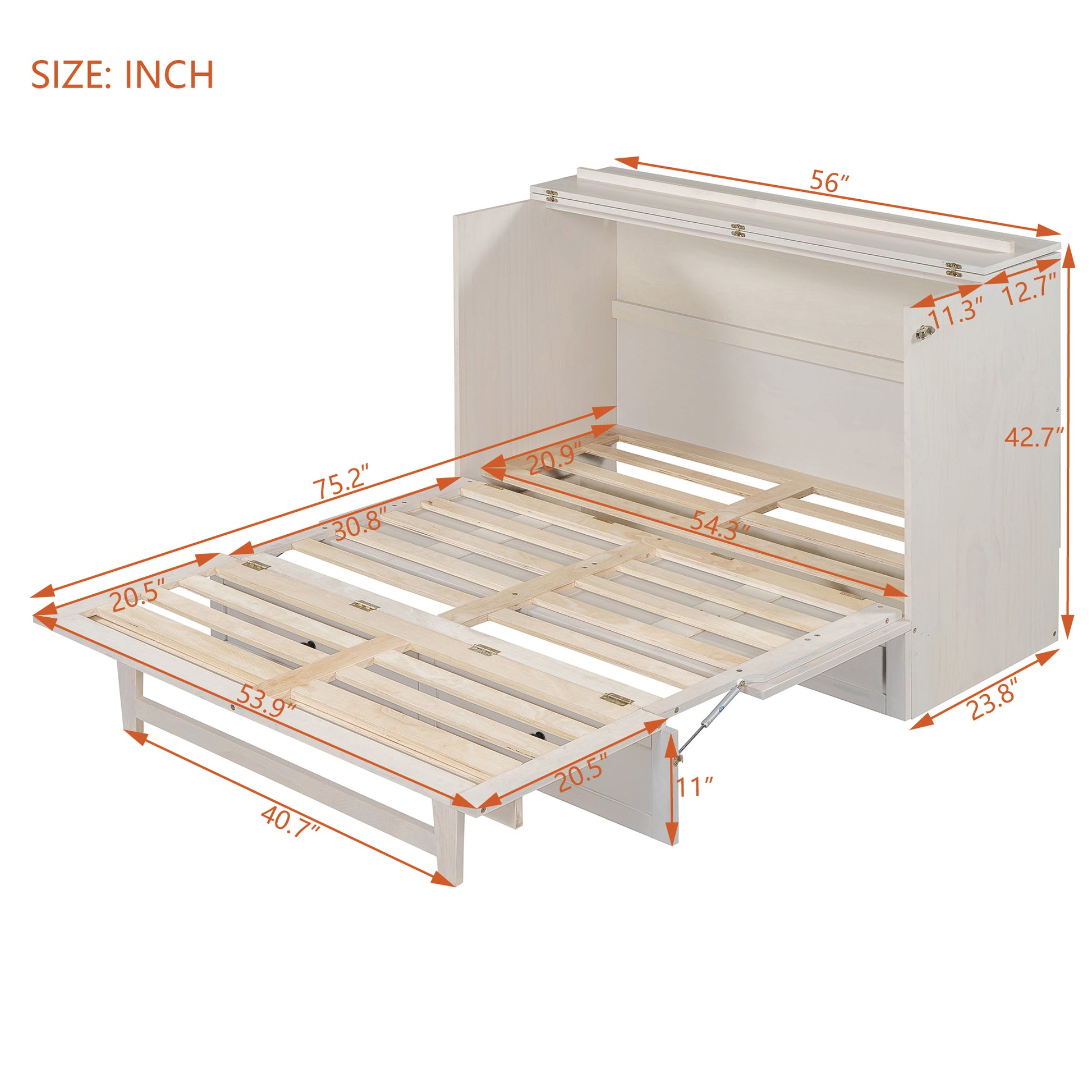 Full Size Murphy Bed With Large Drawers & Usb Ports,Brushed White Full White Plywood