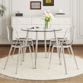 A Modern Minimalist Style Round Transparent Tempered Glass Table, Silver Metal Legs, Paired With 4 Modern Style Transparent Dining Chairs,Bringing A Luxurious Experience. Transparent Seats 4 Glass