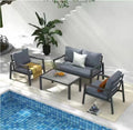 4 Piece Aluminum Outdoor Patio Conversation Set,All Weather Sectional Sofa Outside Furniture With Removable Cushions And Tempered Glass Coffee Table For Courtyard,Poolside,Deck,Balcony Grey Yes Grey Weather Resistant Frame Aluminium