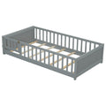 Twin Size Floor Platform Bed With Built In Book Storage Rack, Door,Grey Twin Grey American Design Pine