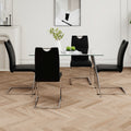 Modern Simple Rectangular Glass Dining Table, Solid Tempered Glass Tabletop, Electroplated Table Legs, Black Pu Dining Chair Set, Suitable For Restaurant Kitchen Use Set Of 5 Upholstered Chair Glass Black Seats 4 Metal Rectangular Dining Table With Chair
