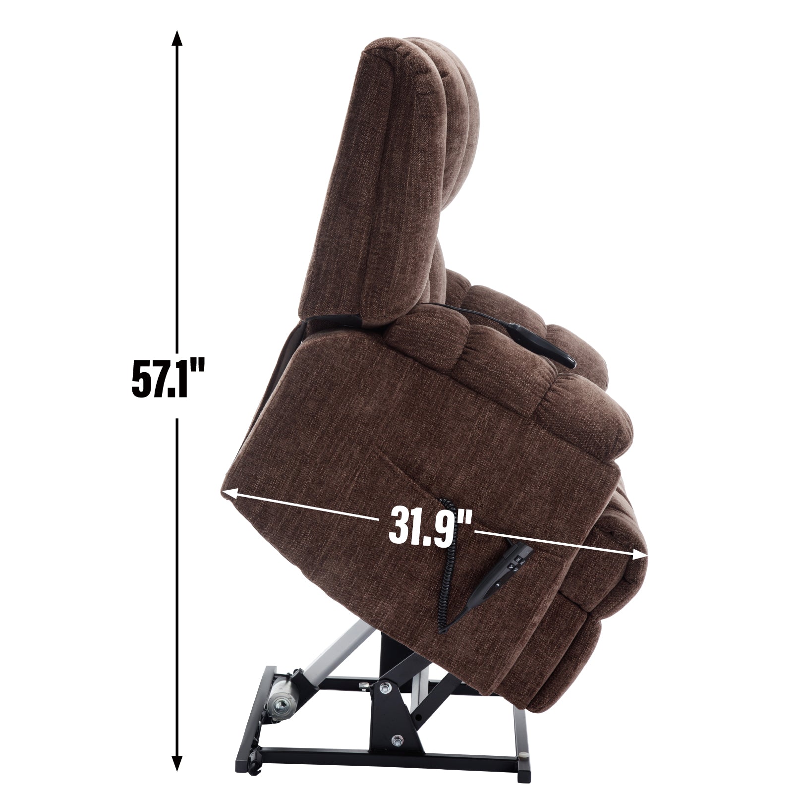 Dual Motor Heat Massage Infinite Position Up To 350 Lbs Electric Power Lift Recliners With Power Remote, Medium Firm And Heavy Duty, Brown White Metal Primary Living Space Heavy Duty Pine Brown Chenille Power Remote Medium Firm Cushion Back American