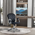 Vinsetto Velvet Home Office Chair, Button Tufted Desk Chair With Padded Armrests, Adjustable Height And Swivel Wheels, Black Black Polyester