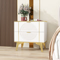 Two Pack White 2 Drawer Round Card Gold Bar Blister Nightstand White Wood