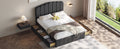 Full Size Upholstered Bed With 4 Storage Drawers,Wood Slat Support, Gray Full Gray Upholstered