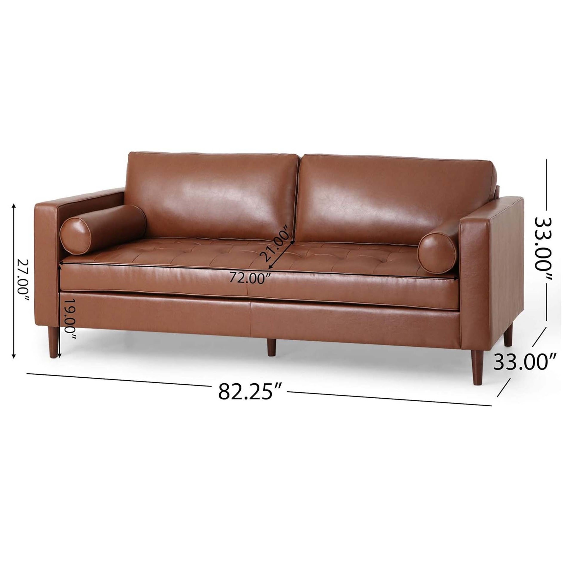 Mirod Comfy 3 Seat Sofa With Wooden Legs, Pu, For Living Room And Study Light Brown Pu 3 Seat