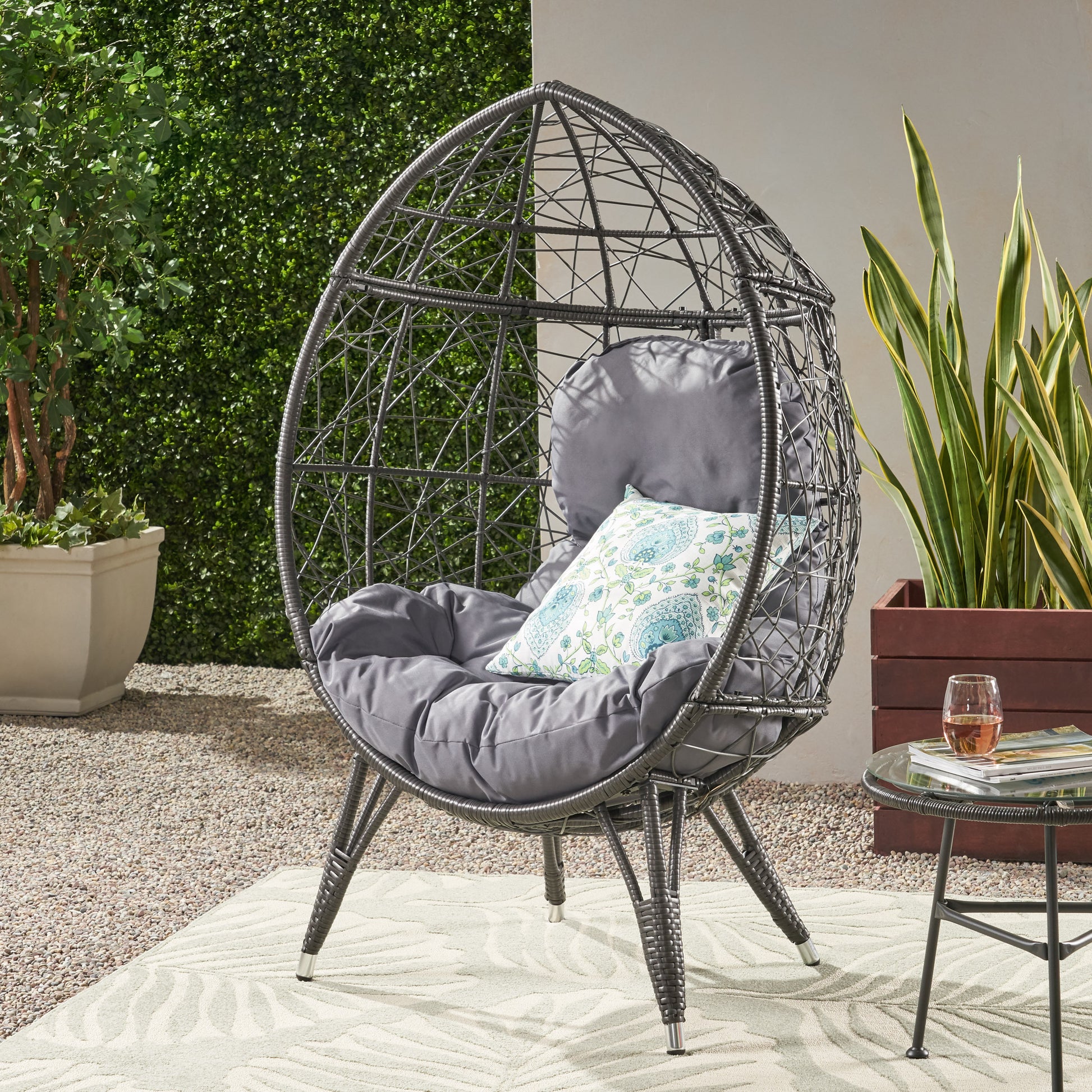 Santino Teardrop Chair Gray Pe Rattan Iron Waterproof Fabric