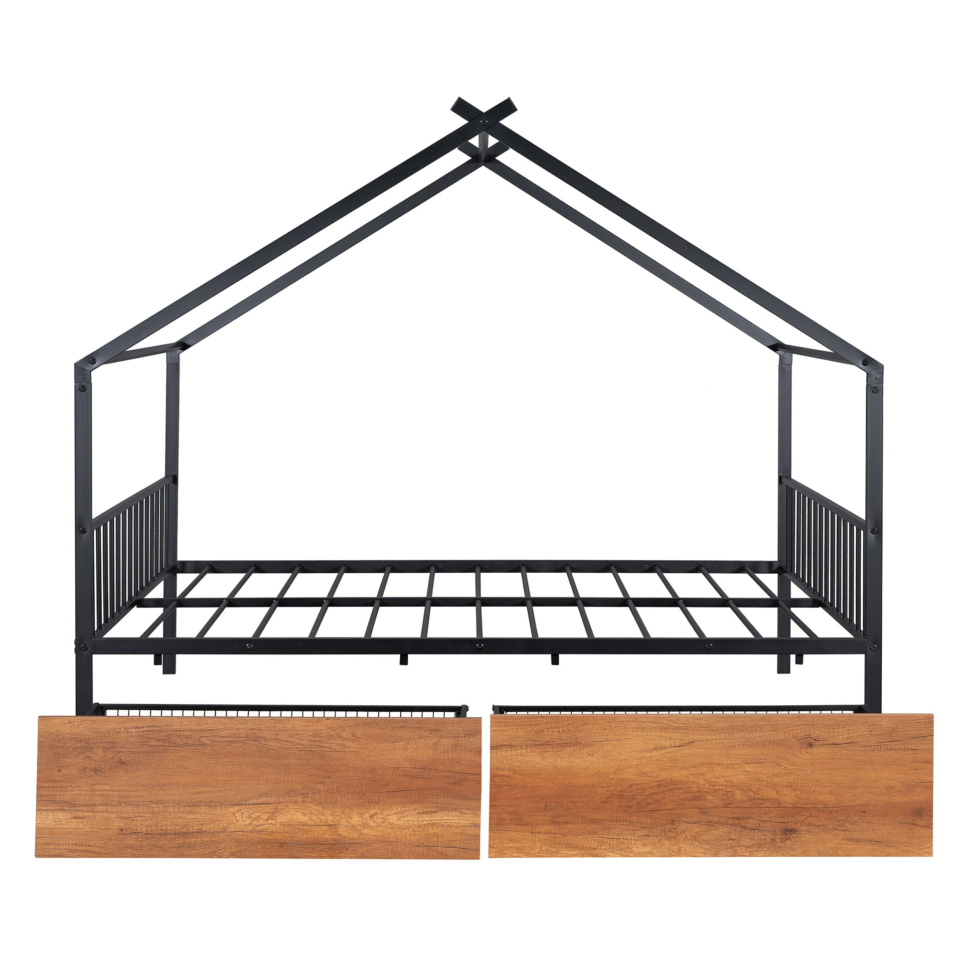 Full Size Metal House Bed With Two Drawers, Black Full Black Metal