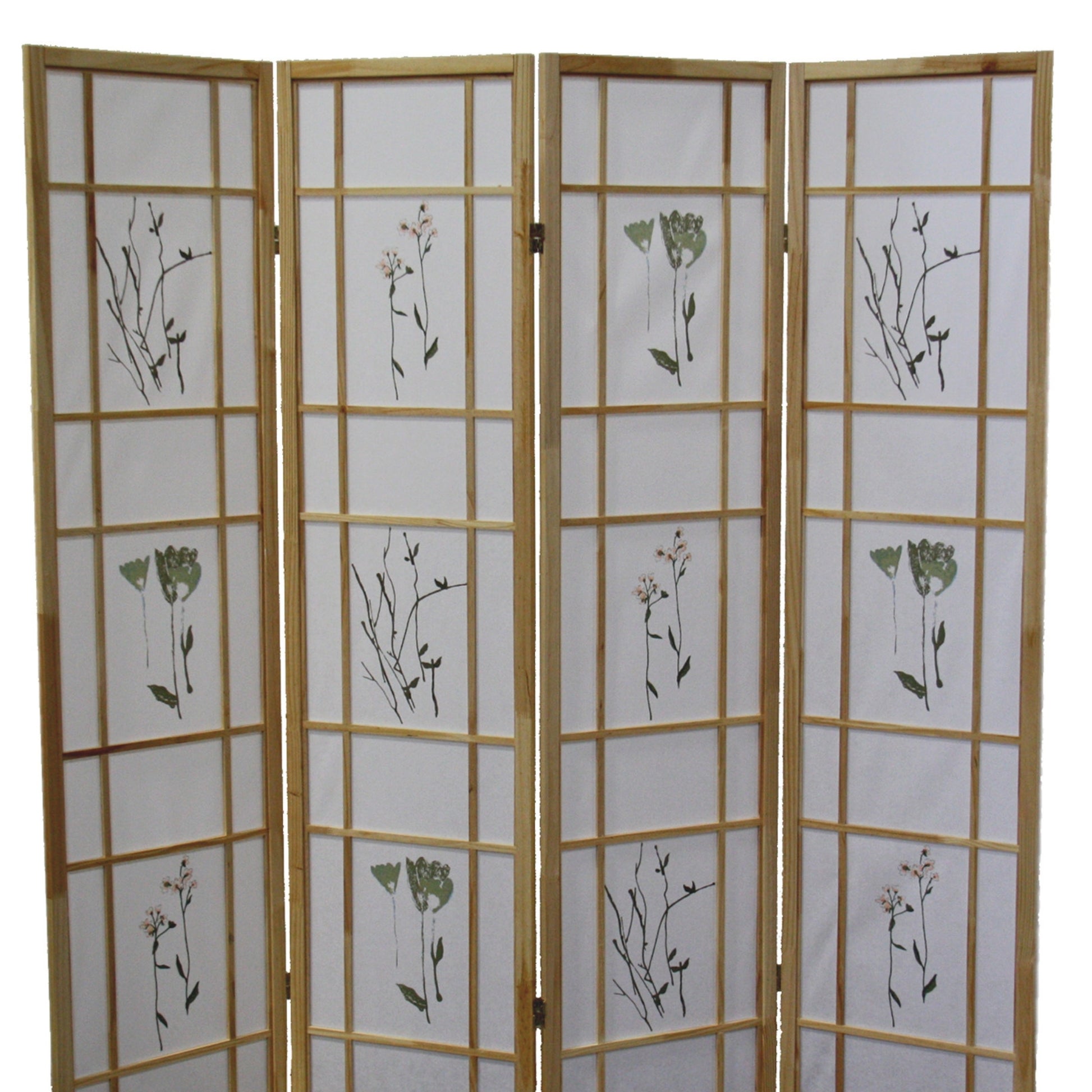 70" Tall 4 Panel Screen Room Divider "Shoji", Natural Wood Brown Wood