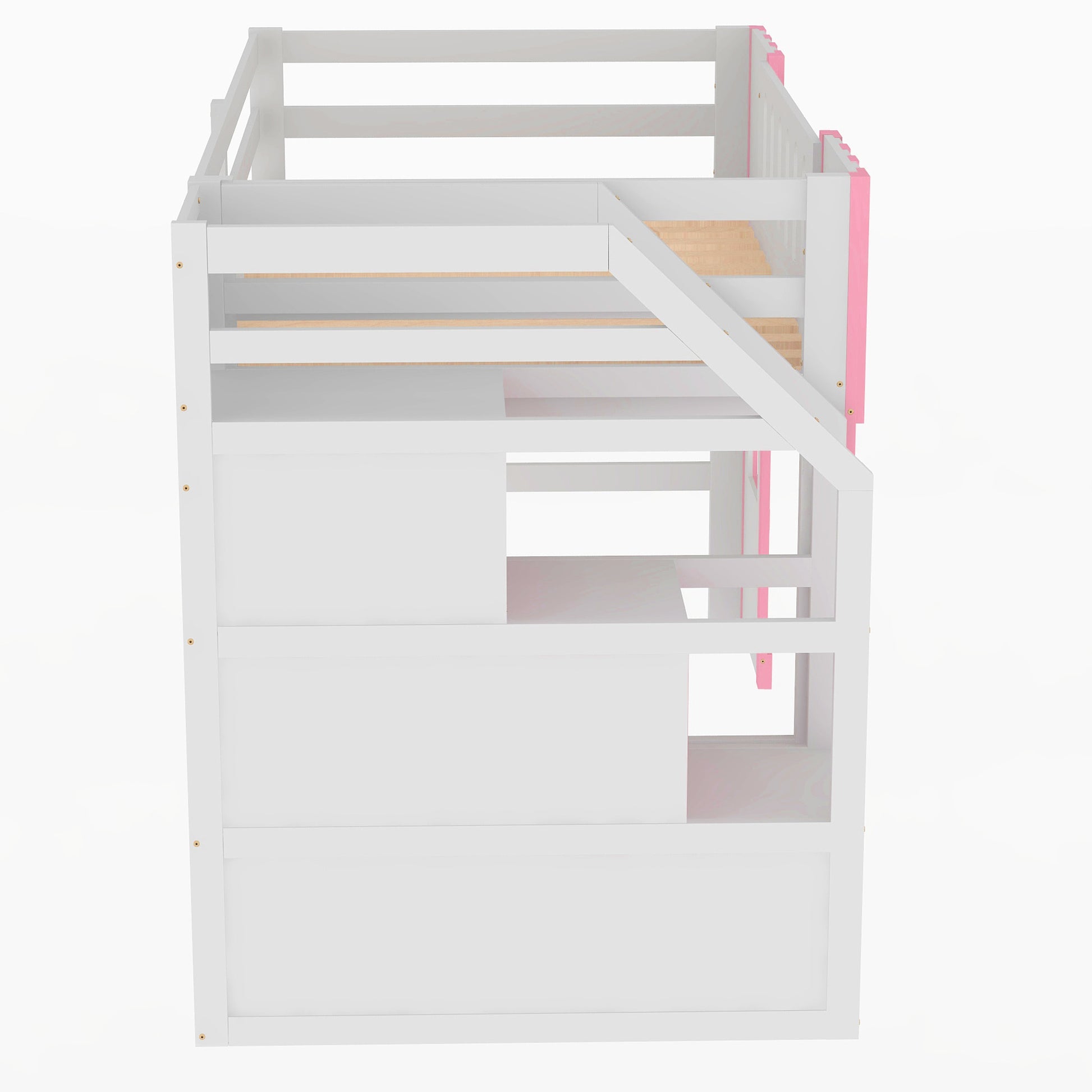 Twin Size Loft Bed With Storage Staircase And Window, Pink Box Spring Not Required Twin Pink Wood Bedroom Solid Wood Mdf