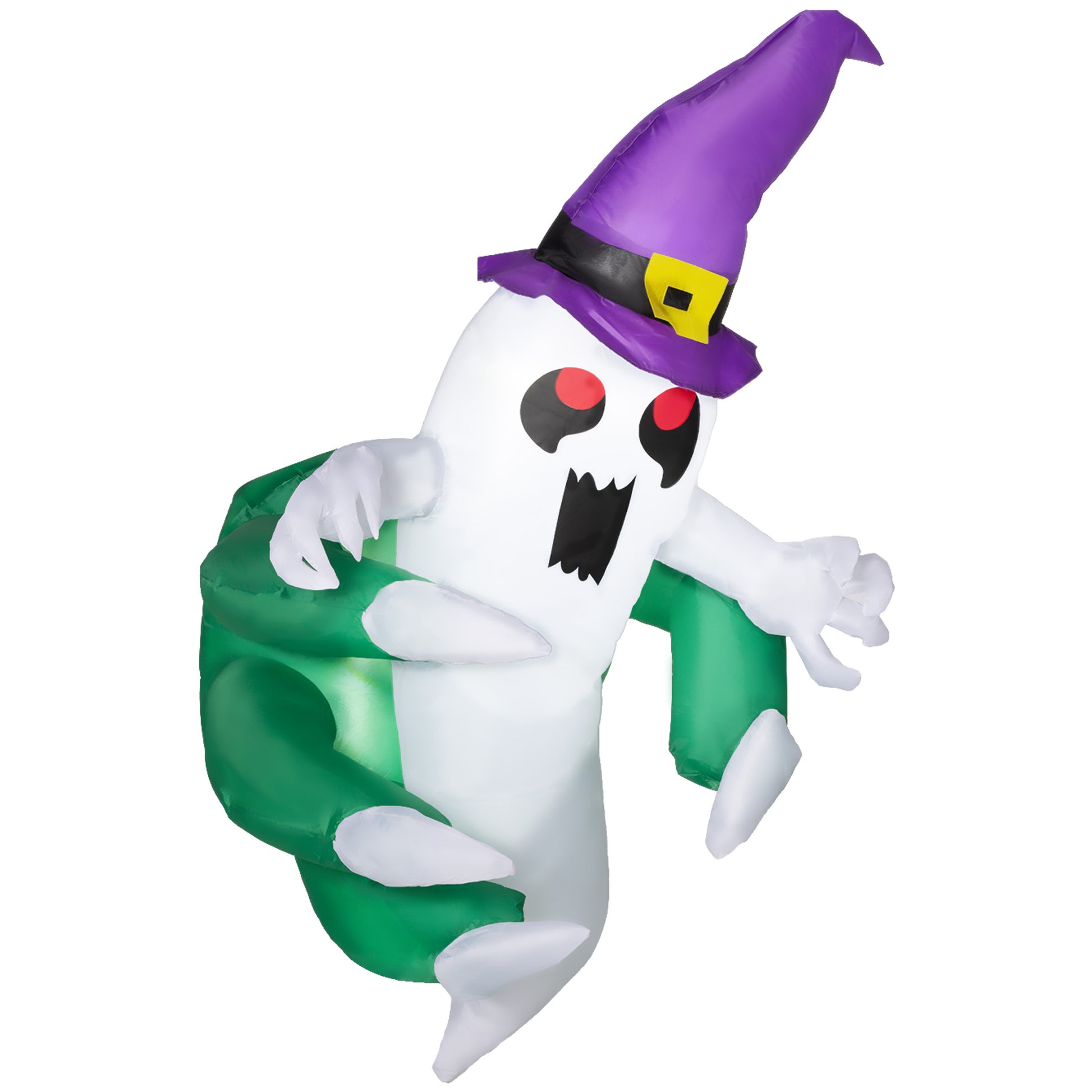 Outsunny 4Ft Inflatable Halloween Decoration, Lighted Window Sticker Ghost In Hat, Blow Up Outdoor Led Yard Display, Waterproof Multicolor Polyester