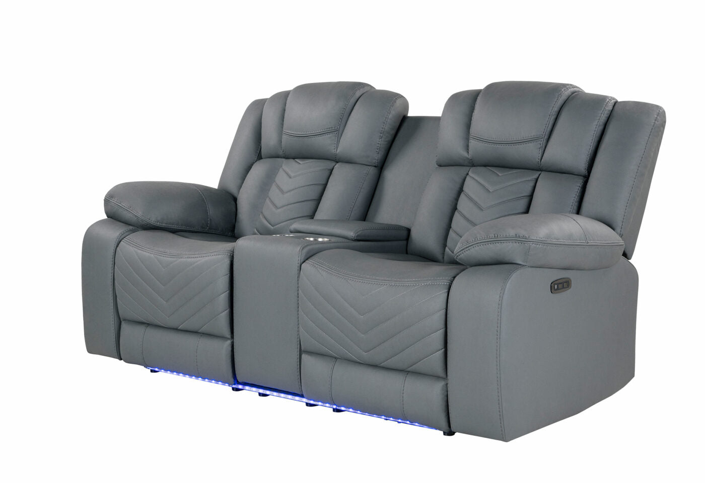 Raize Grey 10 Power Console Reclining Seat With Led Gray Fabric