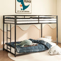 Adam Twin Over Twin Metal Bunk, Black Twin Box Spring Not Required Black Bedroom Bed Frame Metal Metal