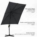 Outsunny 8Ft Cantilever Patio Umbrella, Square Outdoor Offset Umbrella With 360 Rotation, Aluminum Hanging Umbrella With 3 Position Tilt, Crank & Cross Base For Garden, Dark Gray Gray Aluminum