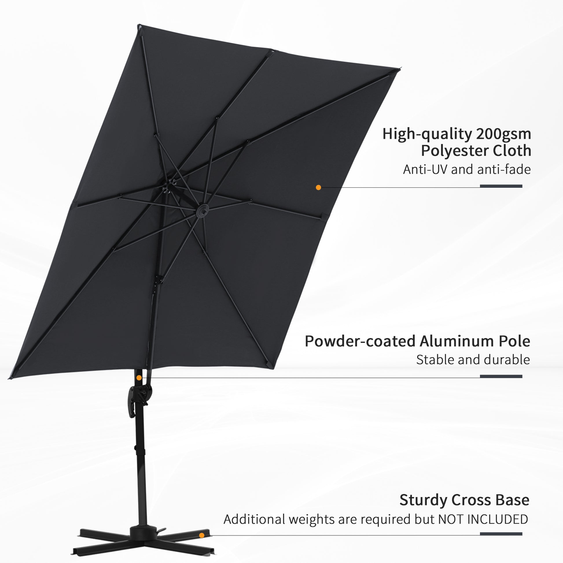 Outsunny 8Ft Cantilever Patio Umbrella, Square Outdoor Offset Umbrella With 360 Rotation, Aluminum Hanging Umbrella With 3 Position Tilt, Crank & Cross Base For Garden, Dark Gray Gray Aluminum