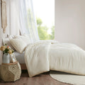 3 Piece Cotton Duvet Cover Set Queen Off White Cotton