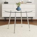 Round Dining Table With Glass Top, Silver Metal Legs, Exquisite Life, Starting From The Details, The Silver Legs Show An Extraordinary Texture, Which Is The Finishing Touch To Your Home Transparent Glass Metal