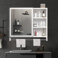 Modern 32X28Inches Bathroom Cabinets, Medicine Cabinets With Mirrors And Led Lights, Bathroom Lockers With Multilevel Storage Compartments And Towel Rails White 24 To 35 In 24 To 31 In 5 10 Inches Aluminium,Glass