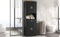 Tall Bathroom Cabinet With Four Doors, Large Storage Space Open Shelve, Upper Storage Cabinet, Black Black Mdf