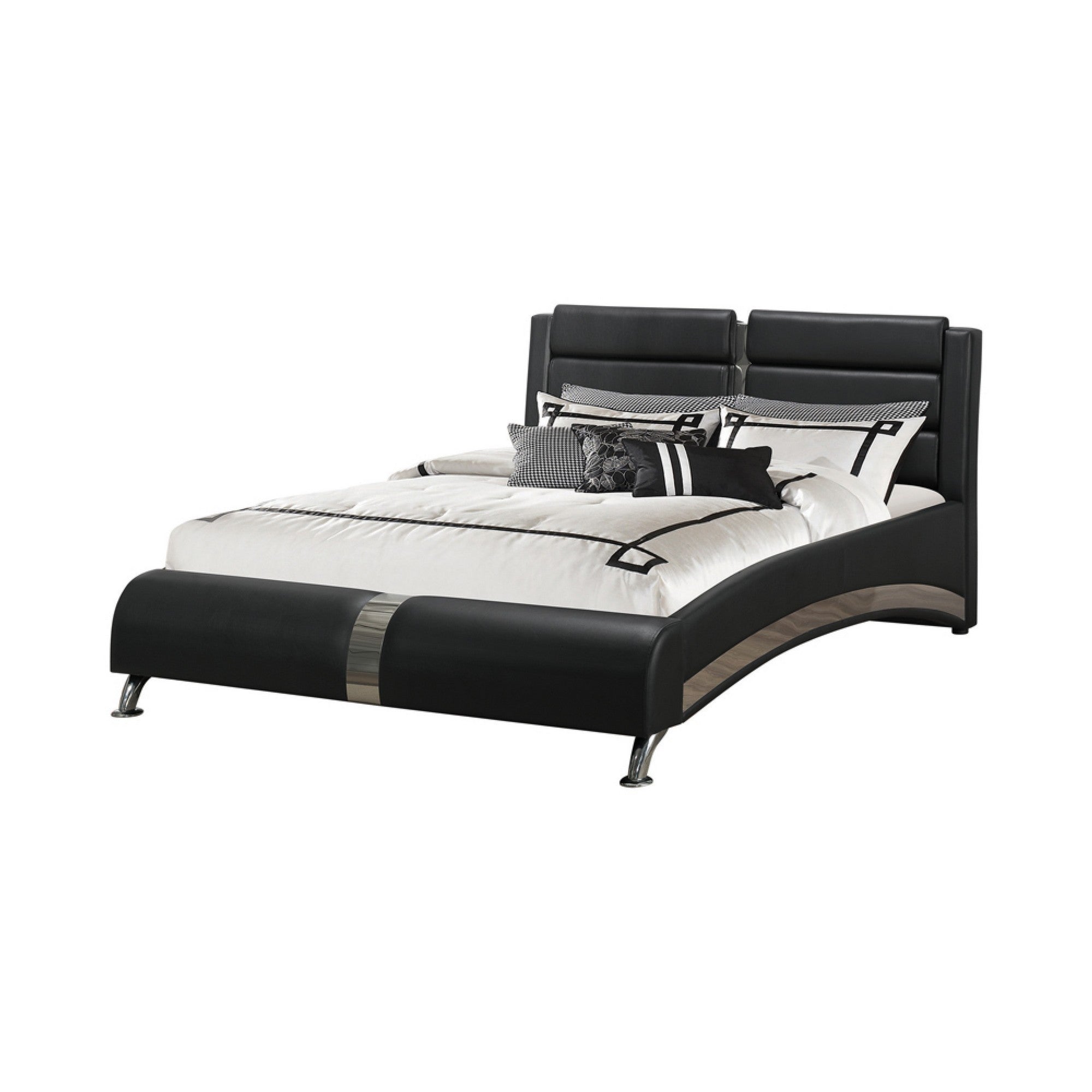 Modern Upholstered Queen Size Bed, Black Queen Black Rubber Wood