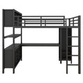 Metal Loft Bed With Wardrobe And L Shaped Desk, Full Size Loft Bed With Storage Cubes And Shelves, Heavy Duty Loft Bed For Kids Teens Adults, Black Full Black Metal