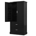 Tall Bathroom Storage Cabinet, Cabinet With Two Doors And Drawers, Adjustable Shelf, Mdf Board, Black Black Mdf