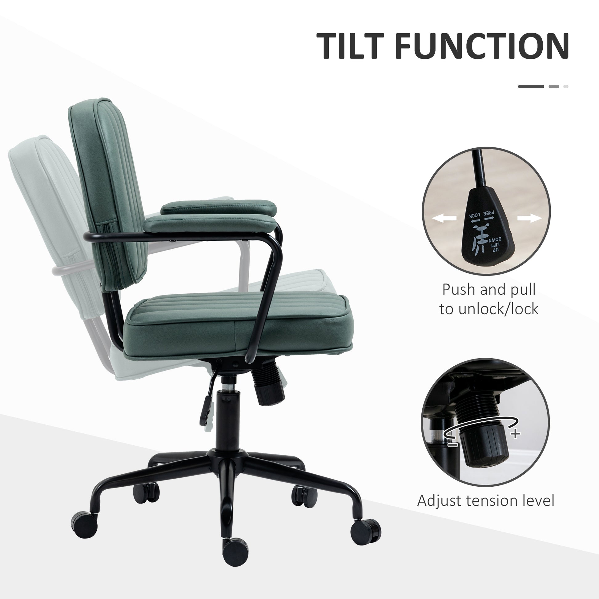 Vinsetto Home Office Chair With Adjustable Height And Tilt, Green Green Polyester